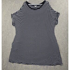 Terra & Sky Women Plus Size 3X T-Shirt Black White Striped 95% Rayon Relaxed Fit